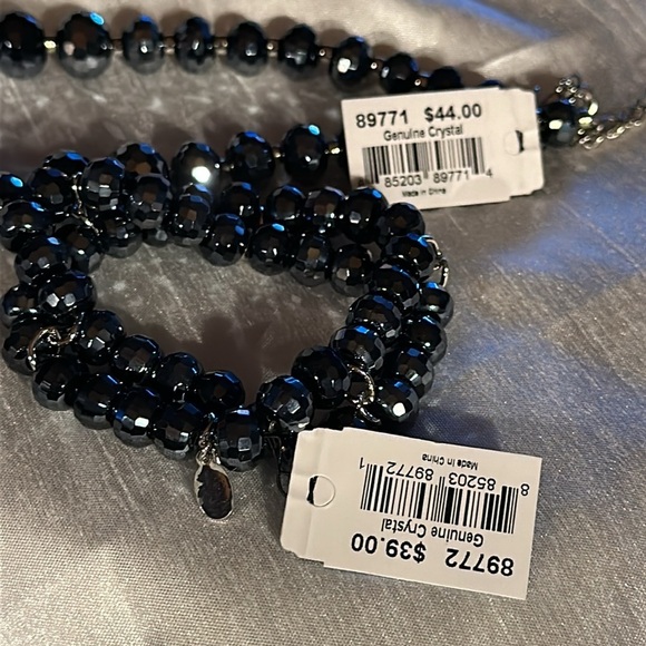 NWT Necklace/ Bracelet Set Faceted Black Genuine Crystal High Quality Cookie Lee - Picture 2 of 7